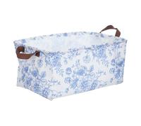 Foldable Fabric Storage Basket Floral with Handle, Rectangular Blue White | Linens and Cosmetics, Shelf or Wardrobe Use, Chic Retro Pattern, Portable Organiser for Students