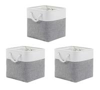 Foldable Fabric Storage Baskets with Cotton Rope Handles, Grey and Beige, 33x33x33cm Cube Organiser Bins for Clothes, Toys, Books, Home and Office, Set of 3 (8, gray)