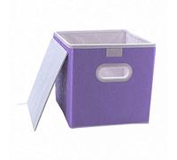 Foldable Fabric Storage Bins Cubes Containers with Two Plastic Handles, Storage Boxes Folding Fabric Drawer Organiser with Lid for Home Cupboard Bedroom Purple