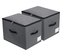 Foldable Fabric Storage Box with Zipper lid, handle, Blankets Clothes Quilts Storage Basket Organizer for Bedroom Closet Shelf, 44×33×31cm, Black Grey, 2pack
