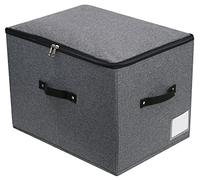 Foldable Fabric Storage Box with Zipper lid, handle, Blankets Clothes Quilts Storage Basket Organizer for Bedroom Closet Shelf, 44×33×31cm, Black Grey