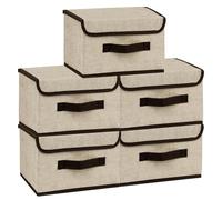 Foldable Fabric Storage Boxes with Lids & Handles, Space-Saving Wipe-Clean Reusable-5PCS Stackable Dustproof Compact Storage Bins 25×19×16cm Grey, for Light Household Items/Socks/Toys/Medications