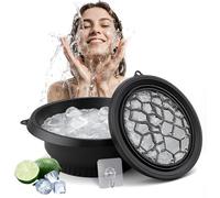 Foldable Face Bowl for Ice with Built-in Ice Tray & Hanging Hook - Collapsible Silicone Facial Bath Bowl for Cold Plunge Therapy, Skin Tightening, Pore Minimizing - Portable for Home, Travel(Black)