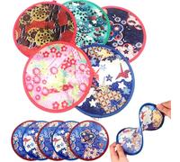 Foldable Fan 10Pcs Round Handheld Japanese Fan Compact Gentle Elasticity Portable Folding Hand Fan for Women Daily Use Festival Wedding Party Favors Decorations, Mixed Package, Collapsible Fan