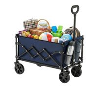 Foldable Festival and Camping Trolley with Adjustable Handle and 4 Reinforced Wheels, Outdoor Garden Wagon, Blue