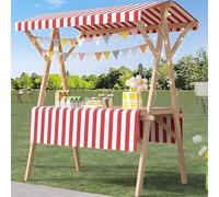 Foldable Food Cart for Business, Lightweight Farmers Market Stalls with Awning, Wooden Vendor's Stall Kiosk for Sale Hot Dog/Ice Cream/Food,L(WithoutWheels)-Color6