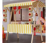 Foldable Food Cart for Business, Lightweight Farmers Market Stalls with Awning, Wooden Vendor's Stall Kiosk for Sale Hot Dog/Ice Cream/Food,L(withWheels)-Color7