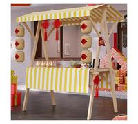 Foldable Food Cart for Sale Ice Cream, Commercial Wooden Market Stall Stand with Tablecloth & Canopy, Farmers Market/Beaches/Street Booth for Selling Hot Dogs/Coffee/Candy/Cakes/Toys(Yellow,Small)