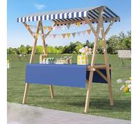 Foldable Food Cart - Lightweight Wooden Vendor Stand with Awning, Perfect for Ice Cream, Hot Dogs, Desserts - 59" Snack Display Cart for Outdoor Events, Markets, Festivals (Blue)
