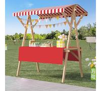 Foldable Food Cart with Awning - Lightweight Wooden Vendor Stall for Snacks, Ice Cream, Hot Dogs & Desserts - Portable Display Stand (Red, 120cm Width)