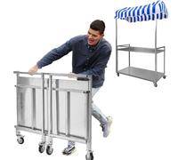 Foldable Food Cart with Wheels - 2-Layer Vending Stall Stand with ning, le Concess Kiosk for Outdoor Events & Markets - Blue, 100cm Width (39.4")
