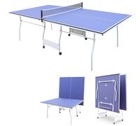 Foldable Full Size Table Tennis Table with Net | 12mm MDF Board, Rust-Resistant Steel Legs, 4 Wheels with Brakes, Single Player Mode, 108x60x30 inch