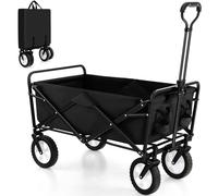 Foldable Garden Cart with Adjustable Handle, Bottle Holder, Wheels - Portable Utility Cart for Camping, Beach, Festivals - Black Garden Trolley