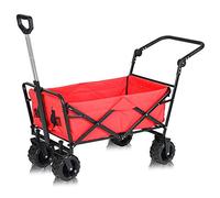 Foldable Garden Cart with Rubber Wheels - Multifunction Utility Wagon for Camping, Beach & All-Terrain Use - Red with Brake Cover for Enhanced Safety