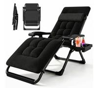 Foldable Garden Recliner Chair, Padded Lounge Chair with Cushioned Support, Adjustable Backrest & Neck Pillow, 200 kg Capacity, Stylish Black Design