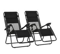 Outsunny 2x Foldable Recliner Chairs w/ Footstool - Black, Black
