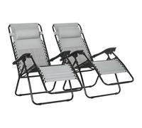 Foldable Garden Recliner Chair Set of 2 w/ Footstool & Headrest, Grey