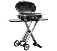 Portable 2 Burner Gas BBQ Grill Trolley w/ Side Shelves Sunny Storage Pocket