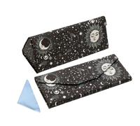 Foldable glasses Case, Magnetic PU Leahter Sunglasses Case, Cute Hard Shell Folding Eyeglass Cases for Women Kids, Black Star Atlas, One size
