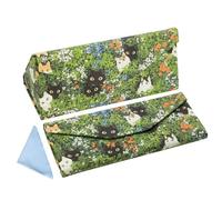Foldable glasses Case, Magnetic PU Leahter Sunglasses Case, Cute Hard Shell Folding Eyeglass Cases for Women Kids, Green Cats, One size