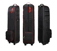 Foldable Golf Travel Bag with Wheels, Golf Club Travel Case for Airlines, 1600D Heavy Duty Oxford Waterproof Golf Luggage,Red