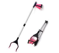 Foldable Grabber Reacher Tool 81cm Long Trash Picker Upper Grabber with Magnet,Lightweight Extended Grabber Reaching Tool for Elderly Disabled (Pink)