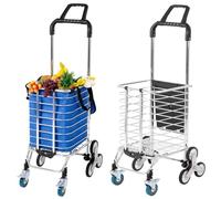 Foldable Grocery Cart with Wheels - 6-Wheel Stair Climber Design Adjustable Tension Ropes Large Capacity for Easy Transport and Convenience