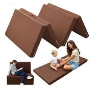 Foldable Guest Mattress - 4-Piece 5/8" Thick Foam Bed with Removable Cover, Compact Travel & Camping Floor Mattress, Versatile Living Room Sleeper - Brown 150x200x8cm