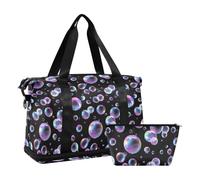 Foldable Gym Bag Neon Bubble Black Overnight Bag with Adjustable Strap for Airplane Traveling