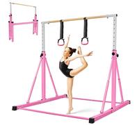 Foldable Gymnastics Bar, 105-155cm Height Adjustable Horizontal Bar, Training Bar for Kids Juniors, Safe & Sturdy Gym Equipment Ages 3-12, Play Bar with Easy Moving Wheels/Non-Slip Feet/Max Load 150kg