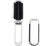 Foldable Hair Brush with Mirror, Portable Travel Brush - Compact Pocket-Size Folding Detangling Comb for Women Men, Gym, Travel, Purse, Swimming (Anti-Static, Wet/Dry Hair, Massage Bristles)