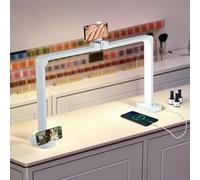 Foldable Half Moon Lamp for Nail Desk, 48W Half Moon Light with Phone Holder, Led Nail Tech Desk Lamp, 3000-6000K Esthetician Lash Light for Eyelash Extensions, Tattoo, Facial, Manicure (White)