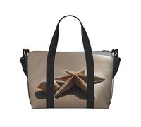 Foldable Hand Travel Starfish Seashell Sandy Beach Print Bag Weekend Gym Bags for Women Men Small Carry on Underseat