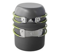 Foldable Handle Outdoor Cooking Set, Lightweight Portable Hard Anodized Aluminum Pot with NonStick Coating for Space Saving Storage and Easy Transport (Green handle)