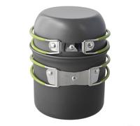 Foldable Handle Portable Camping Cookware Set Lightweight Hard Anodized Aluminum NonStick Space Saving Design for Use on Hiking and Outdoor Trips (Green handle)