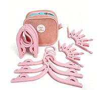 Foldable hanger set, 1 storage bag + 6 folding hangers + 12 clips. Compact, portable and lightweight, suitable for home, hotels, camping, holiday travel and travel supplies. (PINK)