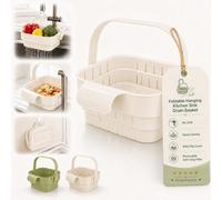Foldable Hanging Kitchen Sink Drain Basket, No-Drill Faucet Hanging Strainer Basket with Flip Cover, Removable Anti-Clog Filter Space Saving Kitchen Sink Strainer for Fruits Vegetables Utensils (B)