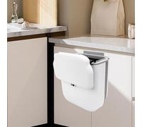 Foldable Hanging Trash Bin with Lid,10L Rubbish Bin Kitchen Compost Bin Hanging Trash Can,Kitchen Cabinet Door Cupboard Bins for Under Sink, Cupboard Door,Hanging or Sticking