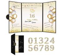Foldable Happy Birthday Card, Number Stickers, Star & Firework Decor, Crown Design For Party Fun