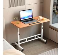 Foldable Height Adjustable Table 65-87cm Mobile Laptop Desk with 4 Universal Wheels Ideal for Bed Sofa Coffee Dining - Wooden Top 60x40cm Versatile Side Table