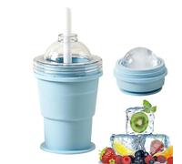 Foldable Ice Ball Maker Cup, 2 in 1 Silicone Ice Tray Mold, Easy Release Cube Maker Container, Leakproof Compact ICES Cup with Lid, Reusable Lightweight for Home Bar Travel Beach Party Use