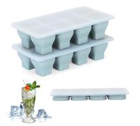 Foldable Ice Cube Trays 2 Pack, Silicone Ice Cube Trays with Removable Lid, Easy Release Stackable Ice Mold for Cocktail, Freezer, Chilling Drinks - LFGB and FDA Free