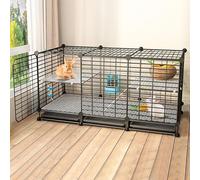 Foldable Indoor Metal Pet Cage with Wire Extension and Pull-Out Tray for High-Capacity Small Animal Housing