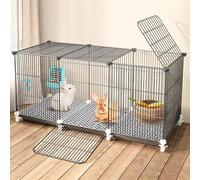 Foldable Indoor Metal Pet Cage with Wire Extension and Pull-Out Tray for High-Capacity Small Animal Housing