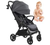 Foldable Infant Stroller,Lightweight Baby Stroller,Compact Baby Toddler Travel Stroller, with Leather Armrests/5-Point Harness/Storage Basket/Canopy,Darkgrey