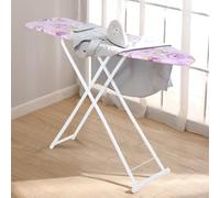 Foldable Ironing Board Full-Size Itoning board Height Adjustable Iron Board with Print Flower Heat Resistant Cover, Long Ironing Board with Steam Iron Rest & Sleeve Board (42" Purple)