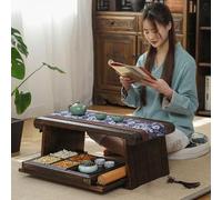 Foldable Japanese Floor Tea Table - Low Solid Wood Table for Sitting on the Floor - Space-Saving Multifunctional Zen Coffee Table (S:70cm)