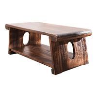 Foldable Japanese Tea Table 2-Tier Storage Shelf Vintage Zen Table for Living Room & Bedroom Natural Color Compact Design (50×30×20cm)