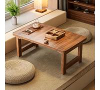 Foldable Japanese Wooden Floor Table - Space-Saving Low Sitting Table, Durable & Sturdy Design in Brown, 60x40x40cm / 24x16x16in - Ideal for Home & Office Use