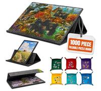 Foldable Jigsaw Puzzle Board with 3 Angle Adjustable & 6 Sorting Trays, Lightweight Felt Tilting Puzzle Table Mat for Up to 1000 Pieces